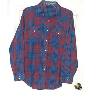 Plaid Vintage Pearl Snap Button long sleeve shirt size M by VIP